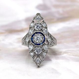 Antique Engagement Vintage Art Deco Ring 14k White Gold Over 1.  2ct Round Diamond