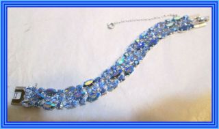 Sherman Sky Blue & Peacock Blue Ab - 50 " Wd - 3 Row Marquise Cluster Bracelet Nr