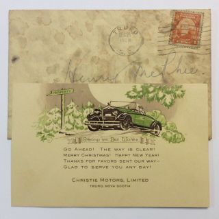 1928 Advertising Christmas Card From Christie Motors Truro Ns Service Station