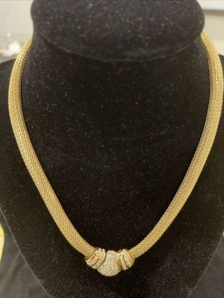 Vintage Christian Dior Goldtone Clear Rhinestone Collar Necklace