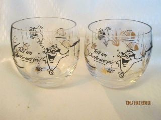 Set Of 2 Vintage Starkist Charlie The Tuna Roly Poly Tumblers Cocktail Glasses