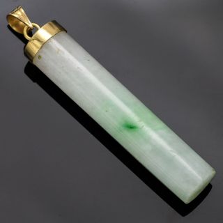 Vintage 14k Yellow Gold Moss In Snow Green Jade Cylinder Pendant 7.  8 Grams