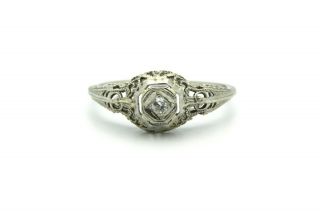 Estate Art - Deco 18k White Gold Vintage Natural Round Brilliant Diamond Ring