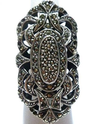 Womens Size 7.  25 X - Large Massive Sterling Silver Marcasite Shield Ring