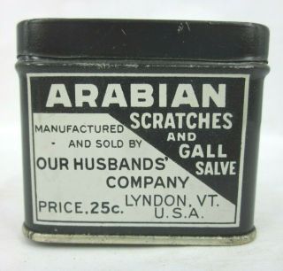 Vintage Veterinary Medicine Arabian Scratches Gall Salve Tin Can Lyndon Vt 2 "