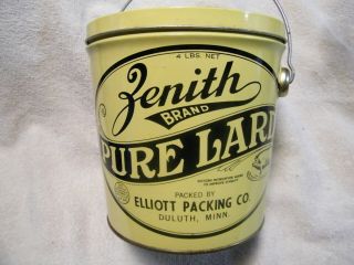 Vtg.  Zenith Brand Pure Lard Tin Can Elliot Packing Co Duluth Mn.  Pig Graphic 4lb