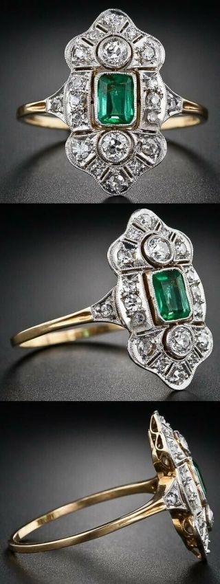Art Deco 2.  58 Ct Emerald Cut Sapphire Engagement Vintage Antique Ring Hia25