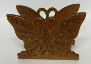Vintage Wooden Carved Butterfly Napkin Holder 1970 