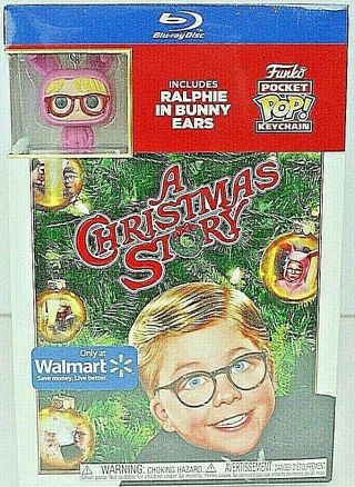 A Christmas Story Blu - Ray Dvd & Funko Pocket Keychain With Ralphie Bunny Ears