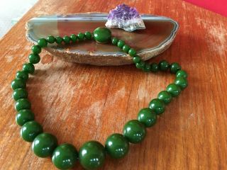 Antique German Faturan Amber Bakelite Spinach Green Bead Necklace 1920s RARE 2