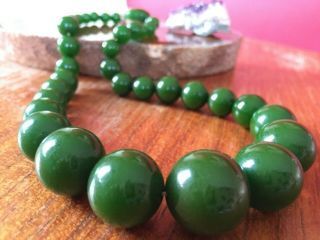 Antique German Faturan Amber Bakelite Spinach Green Bead Necklace 1920s RARE 3