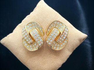 Vintage Christian Dior Pave Rhinestone Sweet Symmetrical Gold Tone Clip Earrings
