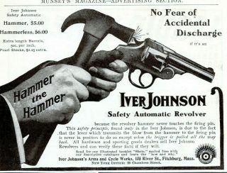 1905 Fitchburg Ma Iver Johnson Safety Automatic Revolver Gun Art Vtg Print Ad
