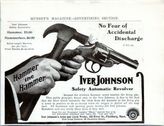 1905 Fitchburg MA Iver Johnson Safety Automatic Revolver Gun Art Vtg Print Ad 2
