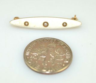 ANTIQUE PAIR 14K GOLD ENAMEL SEED PEARL BEAUTY BABY LINGERIE DOLL BAR PINS 2
