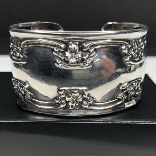 Antique Art Nouveau Sterling Silver Cuff Bracelet 1905 Floral Repousse 29g