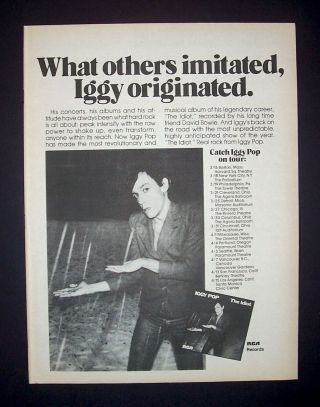 Iggy Pop The Idiot 1977 Short Print Poster Type Ad,  Promo Advert,  Cool Bonus