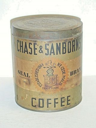 Vintage Chase And Sanborn’s Seal Brand Sept.  24th Paper Label Coffee Tin Can