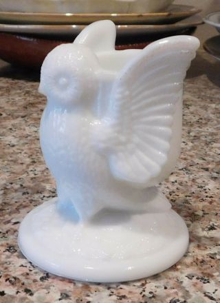 Vintage Westmoreland Milkglass Milk White Glass Owl Toothpick Holder