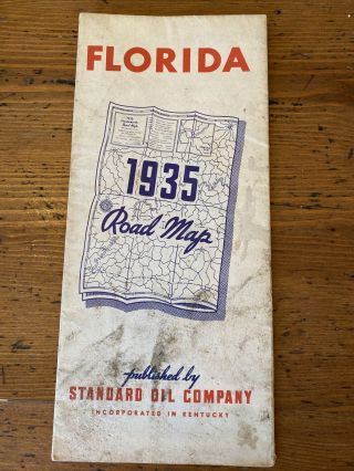 Vintage 1935 Florida Road Map Standard Oil Company Gas Advertising Paper