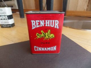 Vintage Ben - Hur Spice Tin Can.  Larger 4 Ounce Size.  Bright Glossy Display.