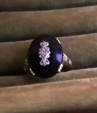 Vintage 10k Or 14k Yellow Gold Black Onyx Ring With Diamond
