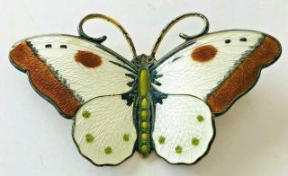 Hroar Prydz Norway 925s Sterling Silver Gold Tone Guilloche Butterfly Pin Brooch