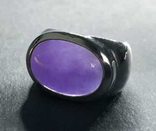 Vtg Estate Natural Chinese Lavender / Purple Jadeite Jade Sterling Silver Ring