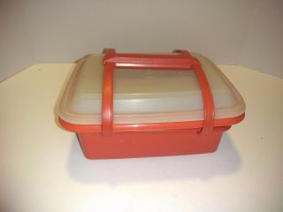 Vintage Paprika Tupperware Pack N Carry Lunch Box With Handle Sewing Crafts