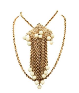 Vintage 1970s Signed Napier White Beaded Runway Statement Pendant Necklace