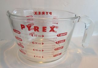 Pyrex Glass 4 - Cup 1 Qt Measuring Red Standard & Metric Open Handle