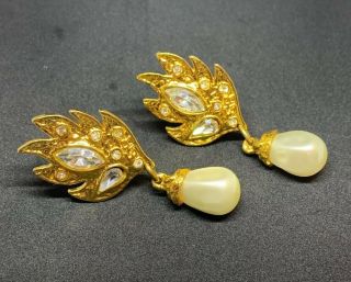 Vintage Edouard Rambaud Paris Gold Tone Pearl Statement Earrings Clip On