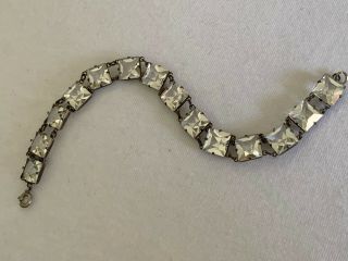 Vintage Antique Art Deco Sterling Crystal Paste Glass Open Back Bezel Bracelet