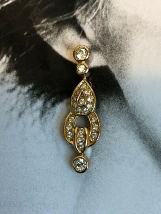 Vintage Christian Dior Gold And Crystal Paisley / Teardrop Dangle Post Earrings