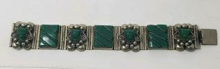 Mexican Sterling Silver And Green Onyx Aztec Warrior Bracelet
