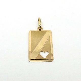 18k Gold 750 Italy Engravable Dog Tag Cut Out Heart Charm Pendant 1 Gr