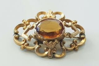Fabulous Victorian Circa 1890 8ct Yellow Gold And Large Citrine Brooch