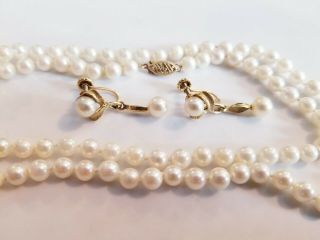 Vintage 14k Gold Pearl Drop Clip Earrings & 24 " Necklace 30,  Grams