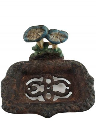 Vintage Rustic Cast Iron Footed Soap Dish With Mushrooms
