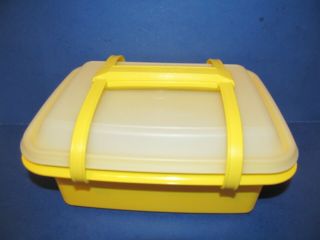 Tupperware 1254 - 2 Yellow Pack N Carry Lunch Box Carrier With Lid & Handle