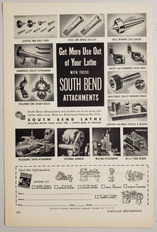 1951 Print Ad South Bend Lathe Attachments Made In South Bend,  Indiana