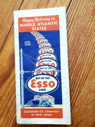 1936 Esso Standard Oil Co Of Jersey - Road Map Of Middle Atlantic States