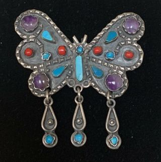 Mexican Sterling Silver Vintage Matl Poulat Style Butterfly Pin Pendant