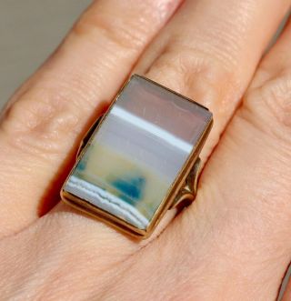 14k 585 Solid Yellow Gold Agate Charming Ring From 