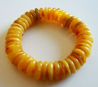 Vintage Antique Egg Yolk Color Tablet Beads Natural Baltic Amber Bracelet 26.  2gr