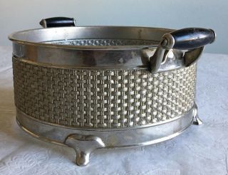 Vintage - Footed Metal Casserole Dish Holder Carrier Wood Handles 7 1/4 " Inside