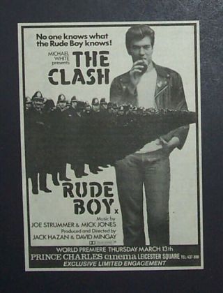 The Clash Rude Boy World Premiere 1980 Mini Poster Type Movie Ad,  Advert