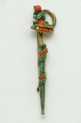 Rare Vintage Ciner Beaded Figural Sword Brooch Pin