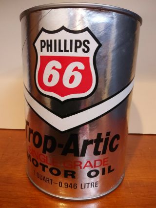 Vintage Phillips 66 Trop - Artic Single Grade Motor Oil Quart Cardboard Can