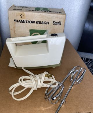 Vintage Hamilton Beach Scovill Avocado Portable Hand Mixer 97a 3 Speed Box